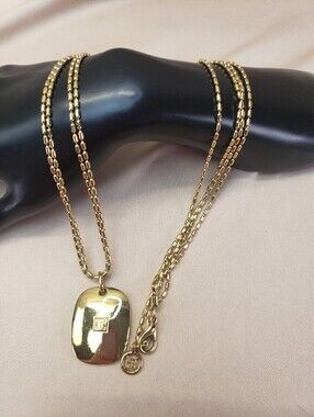 Givenchy Gold Plated Logo Paris Pendant Double Chain Necklace Designer